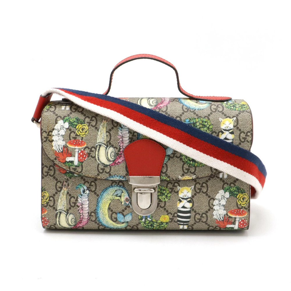 GUCCI GG Supreme 2way Shoulder Bag by Yuko Higuchi Animal Beige Red